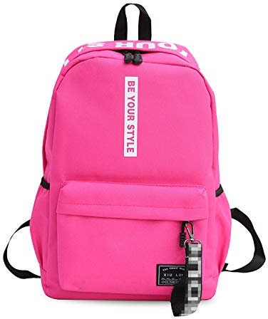 FANDARE Unisex Zaini Casual Zainetto Ragazzi Ragazze Zaino Scuola Borsa da scuola Uomo Donna Adolescente Zaini da viaggio Universita Borse a Zaino Casuale Daypack Poliestere Rosa Scuro
