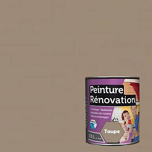 Peinture rénovation surface difficile, Direct sans sous-couche, carrelage, meubles de cuisine, radiateurs, électroménager, de MadeInNature (0.5 litre pour 3 m² en 2 couches, Taupe) fabriqué par Reca