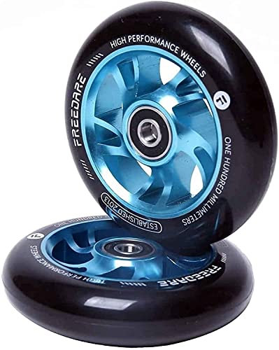 FREEDARE Pro Stunt Scooter Rollen 100mm, ABEC 7 Kugellager, 89A Super Rebound PU Stunt Roller Räder, 2 Stück (Blau)