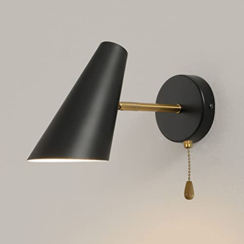 Retro Wandlampen Schlafzimmer Nachttischlampe, Wandleuchten mit Schalter und Stecker 1,8m Netzkabel, Wohnzimmer Wand-Leselampen Verstellbare Schwarz Metall Lampenschirm, Innen Lampe E27 Wandspot