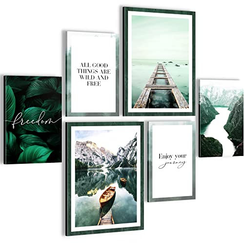 Novart Wandbilder Set Berge und See Mit Spruch - KEIN EXTRA RAHMEN BENÖTIGT - Modern Deko - Wohnzimmer Schlafzimmer N020863a