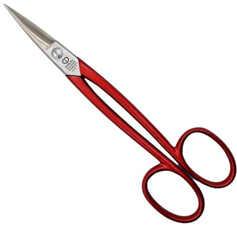ROBUSO Tijeras de cuero con asas rojas, tijeras industriales con microdentado (ambos lados), 22,5 cm - 8,5 pulgadas, de acero al carbono C60, tijeras de cartón niqueladas, calidad de Solingen