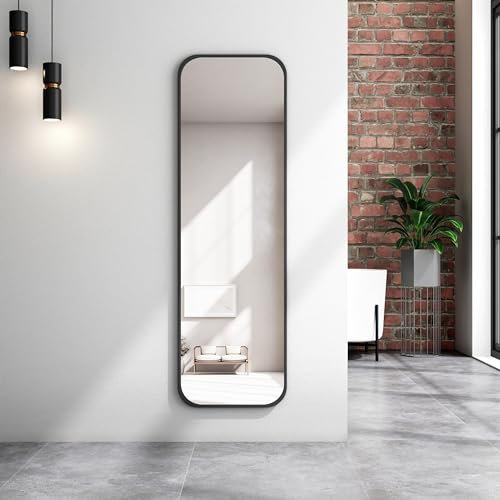 Heilmetz Wandspiegel Ganzkörperspiegel 120x37cm, Spiegel Lang mit Schwarz Metallrahmen, Körperspiegel Wand für Garderobe Flur Wohnzimmer Schlafzimmer Badezimmer
