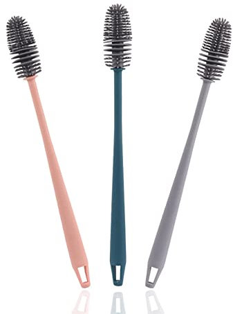 Spazzola per Bottiglie, Spazzola per Pulizia a Manico Lungo, Spazzola per Stoviglie in Silicone, 33 x 3,5 CM, 3 Pezzi