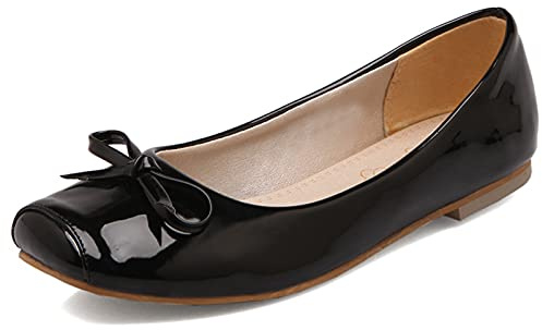 Bviennic Donna Square Toe Balletto Flats Senza Chiusura Bows Dolly Scarpe Ballerina Prom Vernice Loafer Slipper Casuale Walking Mocassini Nero Numero 48 Eu-50Cn