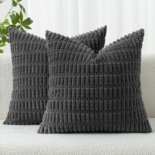 MIULEE 2er Set 45x45 cm Kordsamt Kissenbezüge Moderne Kissenhüllen Dekorative Sofakissen Dekokissen Weicher Zierkissenbezug für Wohnzimmer Sofa Schlafzimmer Boho Dekor Dunkelgrau