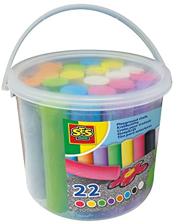 SES Creative 02205 - Kreidestifte Eimer, 22 bunte Straßenmalkreiden für Kinder