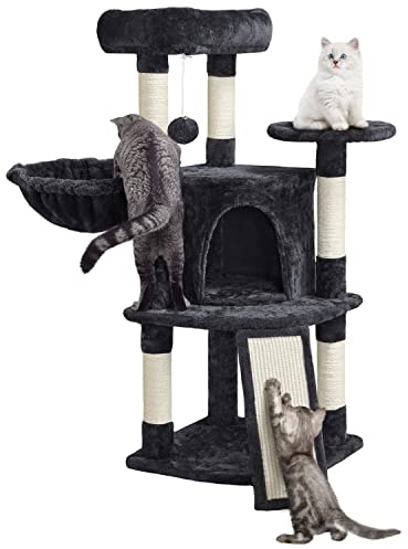 Yaheetech Arbre à Chat 106 cm, Griffoir en Sisal, Chats Petits/Moyens Noir | Multi‑zones de Griffage Résistantes protège vos meubles. Revêtement Duveteux, S’intègre à Votre Intérieur