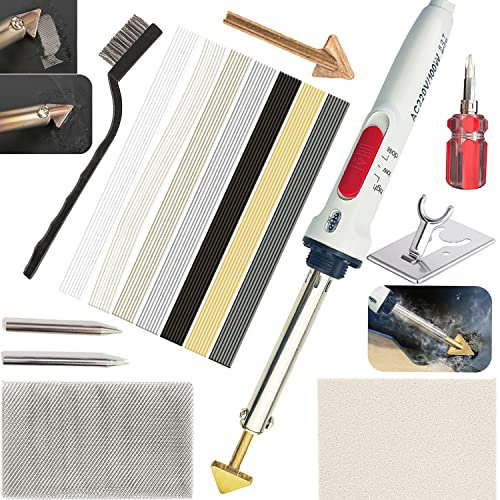 100W 2 in 1 Kunststoff Schweißen&Lötkolben Reparatur-Set mit 3 Lötkolbenspitze, 56Stck Schweißstäbe,3-Gang-Einstellung Kunststoff Schweißen Auto Stoßstange Reparatur Set für Auto Stoßstange
