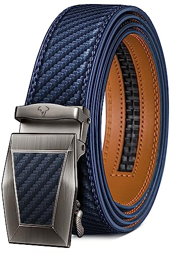 BULLIANT Gürtel Herren, Ledergürtel Ratsche Gürtel Automatikschließe für Herren Business Anzug,Breit 35mm Gürtel,Größe Angepasst(Navy Blau-110cm/30-36 taille verstellbar)