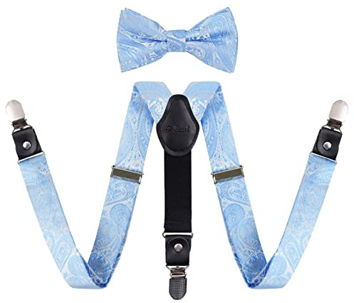 Alizeal Jungen verstellbare Fliege mit floralem Paisley-Muster und Y-förmige Hosenträger mit 3 Clips