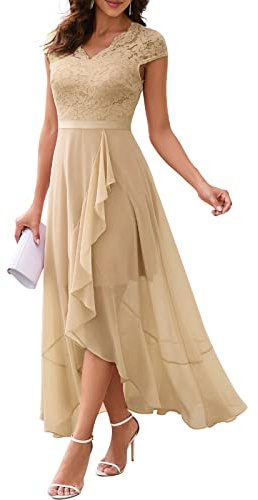 Bbonlinedress Aftonklänning, elegant för bröllop, spetsklänning, chiffongklänning, hi-lo-klänning, brudklänning, festklänning, examensklänning, lång, balklänning, strandklänning, champagne, 3XL