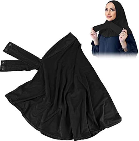 PFLYPF 1 pezzi nero Hijab cravatta pulsante sciarpa musulmana sciarpa cravatta pratica Hijab per ragazze signore, Nero , Taglia unica