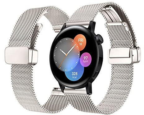 Magnet Armband für Huawei Watch GT3 42mm Armband, Huawei Watch GT3 42mm Armband Metal Mesh Edelstahl Damen Herren Armband mit Magnet Kompatibel mit Huawei Watch GT3 42mm (E)