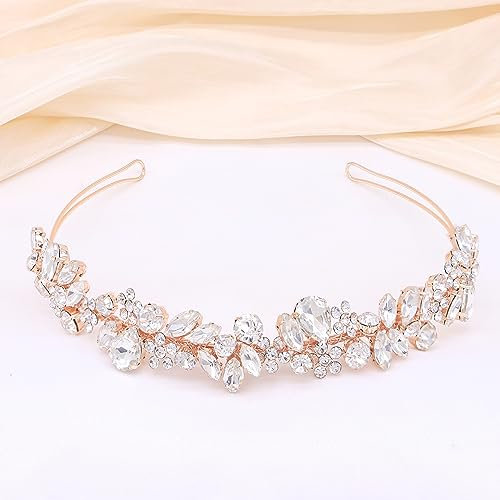 Oriamour Kristall-Hochzeits-Stirnbänder, handgefertigt, Braut-Kopfschmuck für Braut, Blumenmädchen, Hochzeit, Haarschmuck für Brautjungfern, Abschlussball, Party (Roségold)