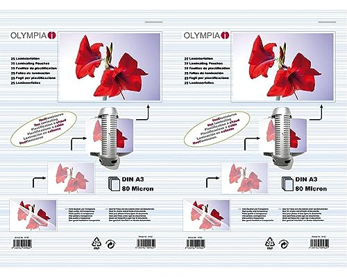 Olympia Laminierfolien DIN A3, 80 Mikron, glänzend, 25 Stück, 9182 (Packung mit 2)