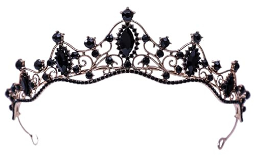 ZOOMPIL Corona Nera Barocca, Diadema con Strass Neri, Corona Regina, Tiara Nuziale per Spettacoli, Matrimoni, Balli Fine Anno e Compleanni