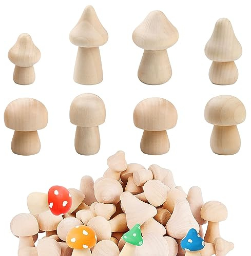 Asaisimg 40 Stück unlackierte Holzpilze, lackierbar, natürliche Mini-Holzpilze, verschiedene Größen, Holzpilzfiguren für Kunst und Handwerk, Malen, DIY-Projekte, Ornamente