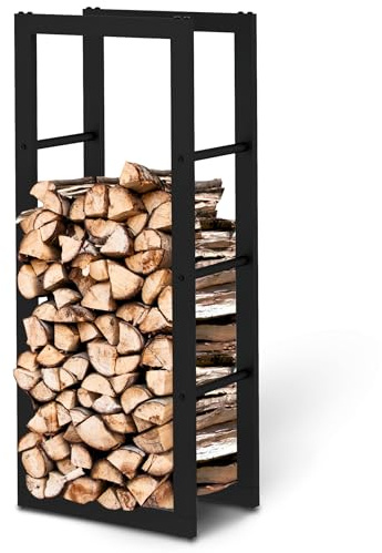 holz4home® Kaminholzregal aus Metall Schwarz I 100x25x40 cm I Brennholzregal inkl. Ofenhandschuh I Feuerholzregal Kaminholzhalter Holzständer Holzhalter Holzlager Feuerholz Brennholz