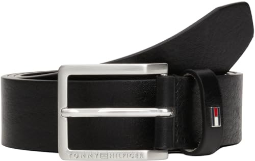 Tommy Hilfiger Uomo Cintura Oliver con Bandiera in Pelle, Nero (Black), 80 cm