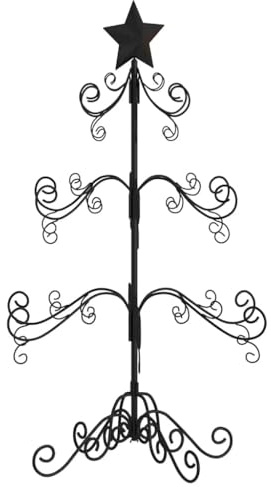 vidaXL Metall Weihnachtsbaum für Dekorationen, Christbaum mit 3 Ebenen, Platzsparend DIY Dekoration, Weihnachtsschmuck Weihnachtsdeko, Schwarz 90cm
