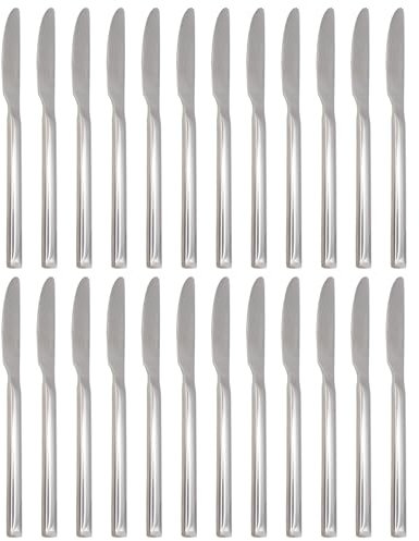 Argon Tableware Tondo Stainless Steel Dinner Knives - 22cm - Pack of 24 - Silver Dining Knives High Polished Flatware Metal Butter Knife Dishwasher Safe 24-Piece Table