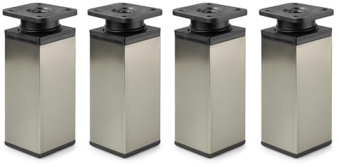 ATM INOX Möbelfüße verstellbar 4 Stück Set | INOX, schwarz, 150mm | Höhenverstellbar | füße für möbel | Quadratische Möbelfüsse | Metall und Kunststoff | Profil: 40x40mm