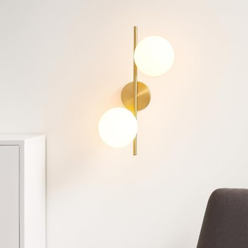 Applique da Parete Moderna con Sfere di Vetro - Design Minimalista in Oro e Bianco per Soggiorni, Camere da letto, Corridoi (Opaco, 2 Sfere)