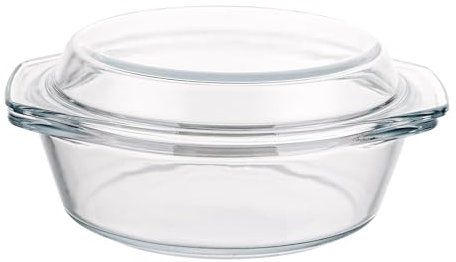 YAYODS Fuente de cristal con tapa, 650 ml, pequeña, redonda, 17,5 cm, apta para microondas, con tapa, apta para horno, con asas para ensalada de frutas, carne, microondas, horno