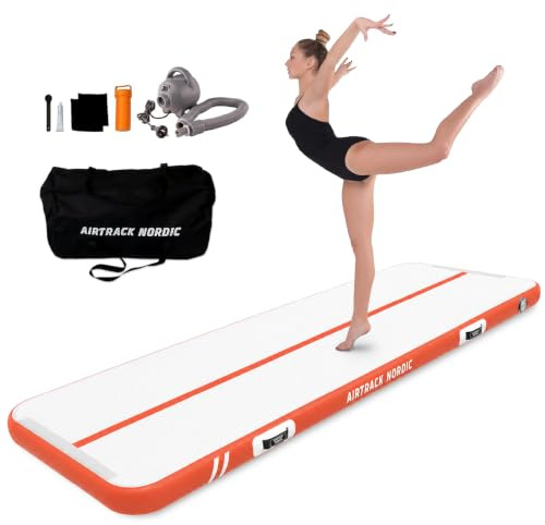 AirTrack Nordic Standard Air Track-matta 3 m – 8 m med luftpump, gymnastikmatta uppblåsbar, bäst för gymnastik, yoga – hållbar och lätt att transportera, matta, sport, gymnastikmatta (4, koral)