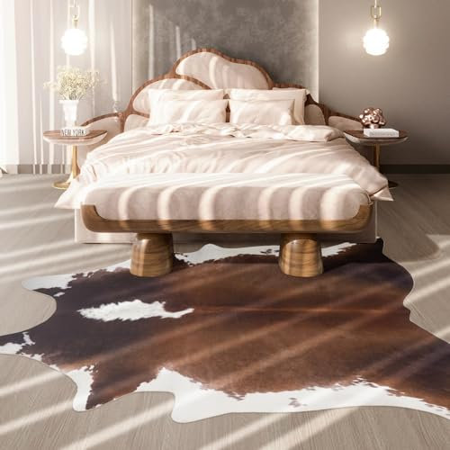 Tappeto in pelle bovina, 1,6 x 1,9 m, con stampa di mucca, antiscivolo, in finta pelle di mucca, tappeto con stampa animale, tappeto occidentale per soggiorno e camera da letto