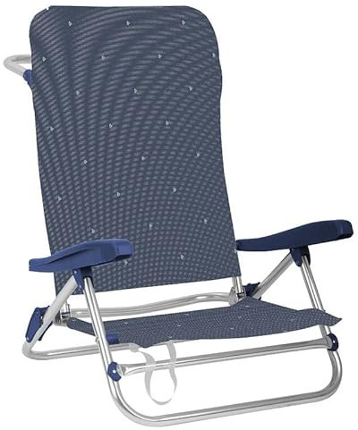Silla de Playa, Piscina, Camping o Jardín Plegable y Reclinable Diferentes Tamaños Aluminio Brillo 5 Posiciones (Silla Baja)