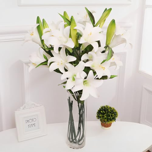 JPORSHU Künstliche Lilien, 80 cm lang, Rosa, 8 blühende Köpfe, 4 Knospen, 4 künstliche Lilien, für Zuhause, Büro, Garten, Hochzeit, Party, Dekoration (weiß)
