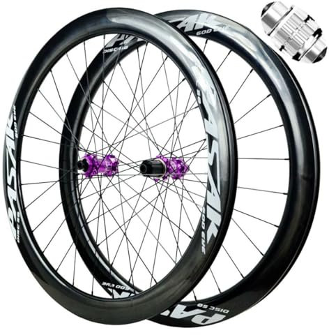 ZECHAO 700C Carbonfaser Rennrad Radsatz,Scheibenbremse Vorne 2 Hinten 4 Lager Steckachse 15X100/12X142mm 28 Loch Scheibenbremse mit Mittlerer Verriegelung 7-12 Gänge Wheelset(Purple-XD)