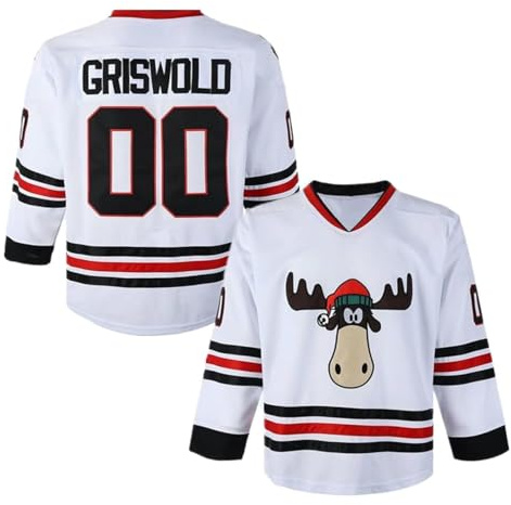 Madjus Men's Clark #00 Griswold Movie Hockey Jersey Stitched X-Mas Christmas Vacation, White, XL