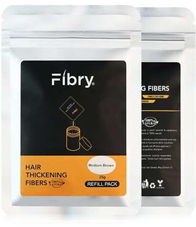 FIBRY Volymgivande pulver med 100 % naturliga fibrer, omedelbar vävning eller fint hår, omedelbar åtgärd mot gallring och håravfall, 25 g mellanbrun (medelbrun)