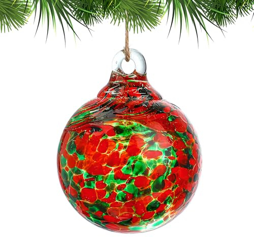 Hand Blown Glass Gazing Balls for Garden Hanging Friendship Balls Christmas Ball Ornaments for Xmas Tree Decoration (Red - A)