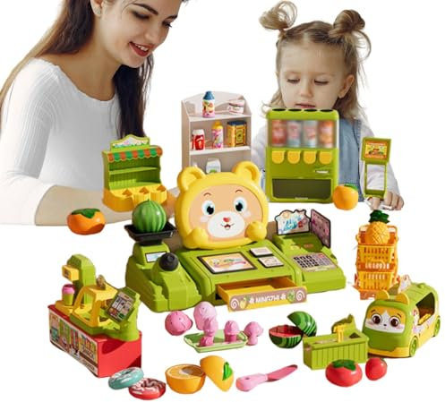 Kinderkasse Registrierkasse Spielzeug,Rechnerfunktion, Bezahl-Terminal, Spielgeld, Spielkasse Lernspielzeug Geschenk Mädchen 3 4 5 6 7 8 Jahre