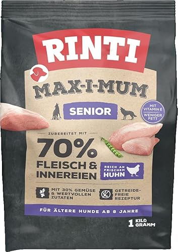 RINTI – Max-i-Mum Senior | Torrfoder för äldre hundar från 8 år med 70% kött och inälvor. Spannmålsfri helfoder med balanserat protein-/fettförhållande | 7 x 1 kg kyckling