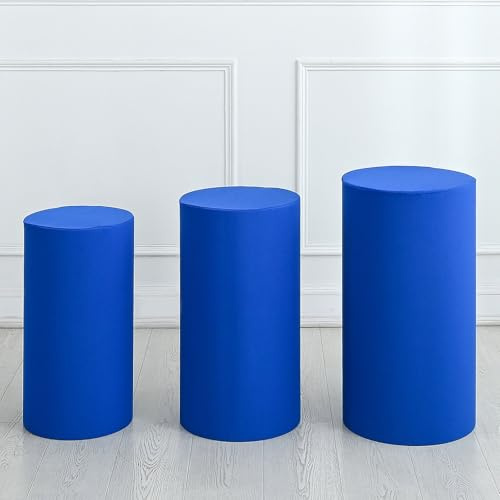 sourcing map Set of 3 Sapphire Blue Cylinder Spandex Stand Covers Small | Elastic Fabric,Plinth Stand Cover,for Party,Wedding,Birthday Decoration,Only Contains Cylinder Covers