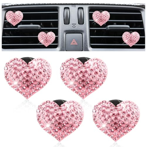 4 Stück Herzförmige Auto Lufterfrischer Clip Aromatherapie Auto Deko Innenraum Frauen Rosa Lüftungsclips Rosa Autozubehör Frauen Herzform Liebe Dekoration Accessoires für Autozubehör