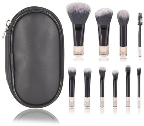 AWAVM 10 st resesminkborstar och sminkväska, professionella miniset för ansikts- och ögonmakeup