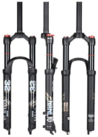 BSFHQS Mountainbikes Federgabel 26/27,5/29 Zoll 1-1/8 Gerade/konische Fahrrad-Luftfedergabel Federweg 120MM 9 * 100MM QR Scheibenbremsen Fahrrad Vordergabeln Manuell/Fernsperre(Straight-Manual,26)