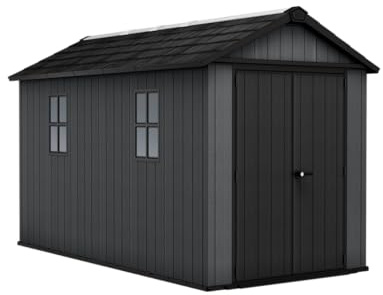 Keter Newton Plus Abri de jardin extérieur, résine Evotech, aspect bois, avec fenêtres, lucarne et peut être fermé (7513)