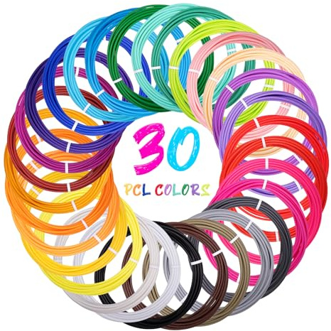 Kretrum 30 Colori 1,75 mm PCL Filamento per Bassa Temperatura 3D Pen, Ogni Colore 10 Piedi x 30 pcs, Incompatibile con 3Doodler Start + Pen