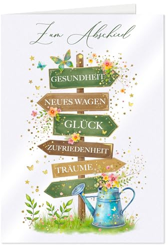 Joli Coon Premium Abschiedskarte Kollegen STARDUST Wegweiser, Wachssiegel | 350g Perlmuttpapier mit Schimmereffekt, weiße Innenseite, goldveredeltes Fine-Paper-Kuvert, für persönliche Abschiedsworte