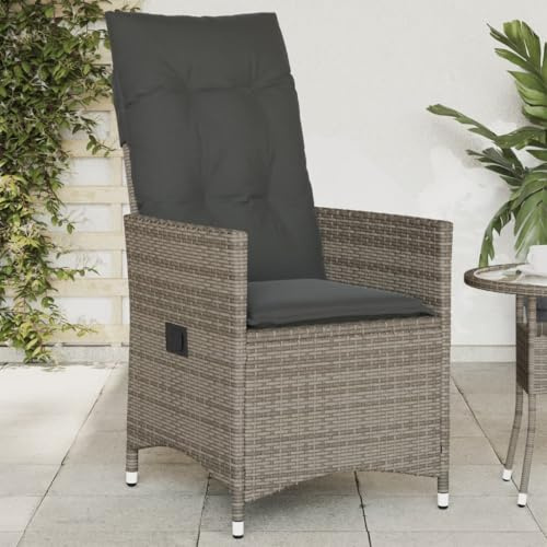 Snsowed Gartensessel Verstellbar mit Kissen Grau Poly Rattan, Gartenstühle, Gartenmöbel, Balkonstuhl, Garten Stühle, Terrassenstühle, Balkonmöbel - 365640