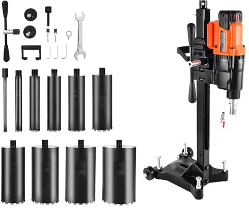 VEVOR Carotteuse à Diamant Diamètre de Perçage 20-254 mm, Perceuse à Béton sur Pied 2500 W, 2 Vitesses 535/920 tr/min, Perçage Sèche et Humide, avec 10 Forets, Filetage UNC1 1/4-7, pour Brique, Pierre