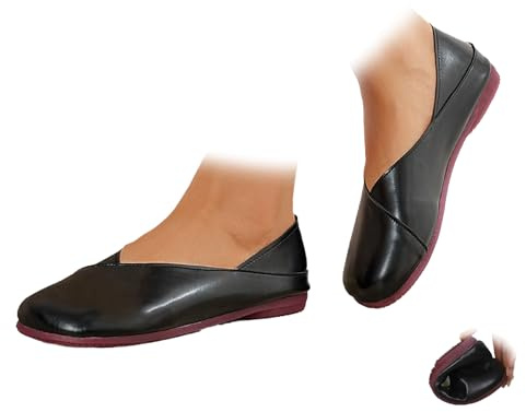 Mocasines de piel con suela suave hechos a mano para mujer, con cabeza cuadrada ancha, cómodos, ligeros, sin cordones, para conducir
