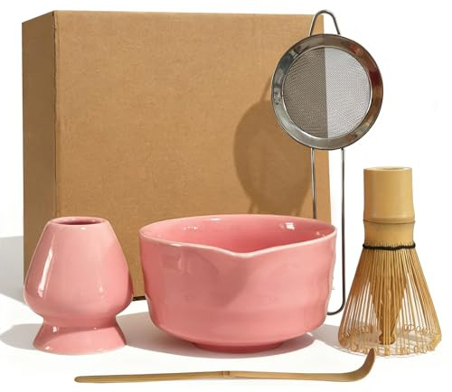 Matcha Whisk Set 5 pcs 18 oz Tea Making Bowl Kit Great for Starter Pink